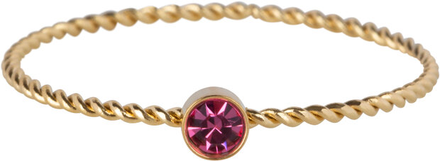Charmin's Gold Colored Twisted Birthstone Ring Pink Crystal Steel R1451