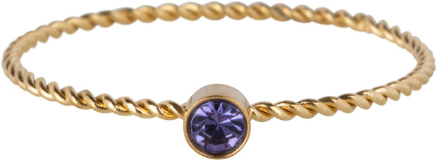 Charmin's Gold-colored Twisted Birthstone ring Lilac Purple Crystal Steel R1453