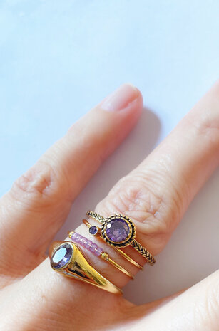 Charmin's Ring Birthstone Février Violet Lilas Cristal Acier Iconique Vintage R1522