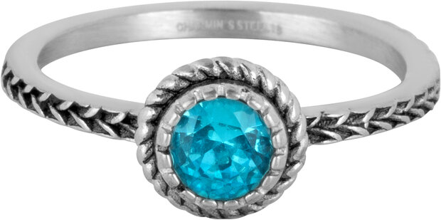 Charmin's Ring Birthstone March Light Blue Crystal Steel Iconic Vintage R1523