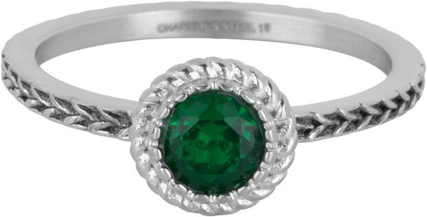 Charmin's Ring Birthstone Mei Dark Green Crystal Steel Iconic Vintage R1524