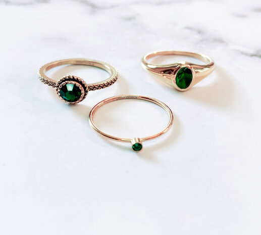 Charmin's Ring Birthstone May Vert Foncé Cristal Acier Iconique Vintage R1524
