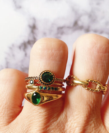 Charmin's Ring Birthstone May Vert Foncé Cristal Acier Iconique Vintage R1524