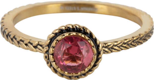 Charmin's Goudkleurige Ring Birthstone Juli Roze Fuchsia Kristal Staal Iconic Vintage R1096