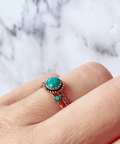 Charmin's Ring Geburtsstein Dezember Türkis Kristall Stahl Iconic Vintage R1533