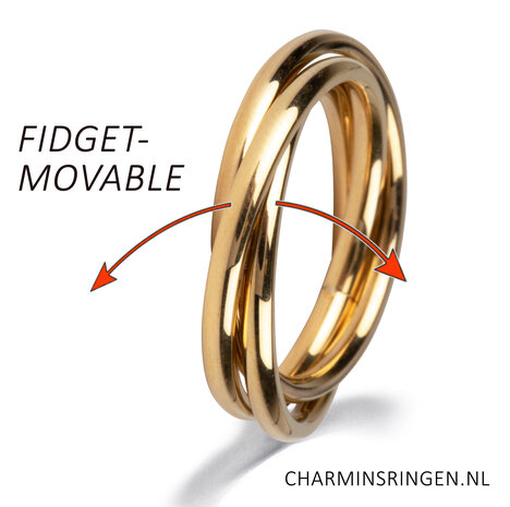 Charmin's Trinity Rolling Anxiety Fidget Ring Goudkleurig R1066 