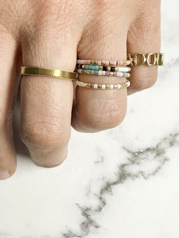 Charmin's Miyuki Beads Gold White Roze Anxiety Fidget Ring R1536