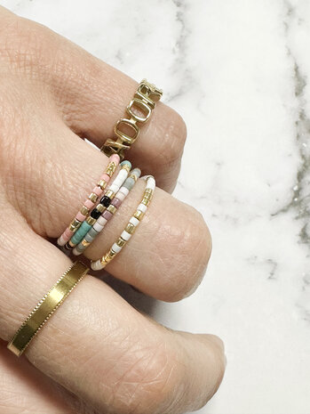 Charmin's Miyuki Beads Gold White Roze Anxiety Fidget Ring R1536