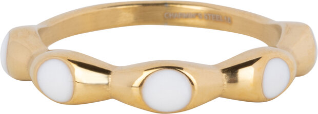 Charmin's Gold Colored Ring with White Round Enamel Spheres Steel R1492stallstahl, R1447