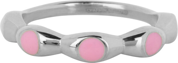 Charmin's Silver Ring with Rose Round Enamel Spheres Steel R1495