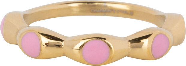 Charmin's Goudkleurig Ring Met Roze Ronde Emaille Bollen Staal R1496