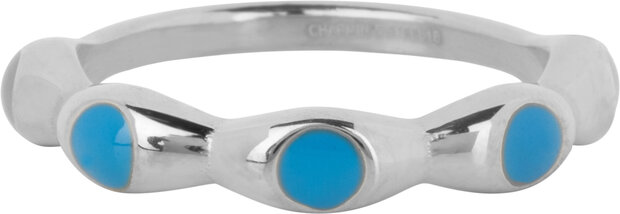 Charmin's Zilverkleurig Ring Met Blauwe Ronde Emaille Bollen Staal R1499