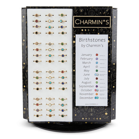 Présentoir tournant de table Charmin's Gold Birtstones AVEC 144 anneaux