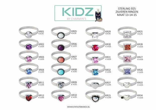 KIDZ 45 Silver Children's Rings in 3 sizes in display, Easy Order  (1)