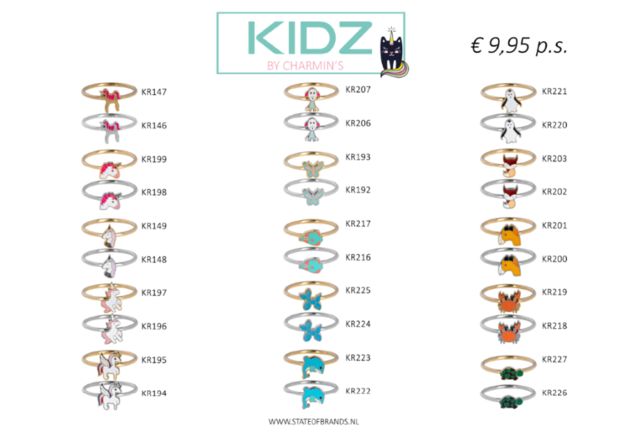 45 bagues pour enfants en acier émaillé avec des animaux en 3 tailles en présentoir Easy Order KIDZ (13)