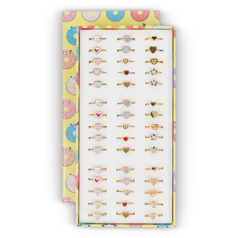 45 Staal gouden hartjes en sterren kinderringen in 3 maatjes in Display Easy Order KIDZ (20)