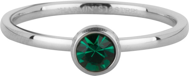 Charmin's Bague Pierre de Naissance Mai Vert Foncé Cristal Acier Iconique R1597