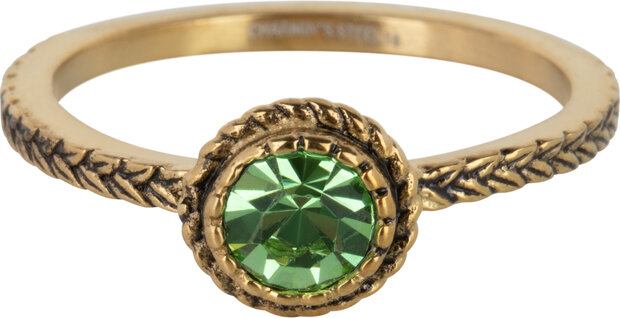 Charmin's Bague Couleur Or Pierre de Naissance Août Vert Clair Cristal Acier Iconique R1602