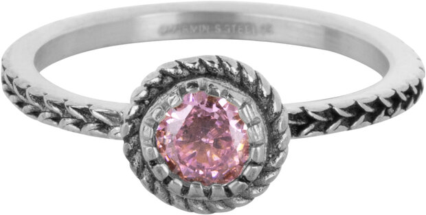 Charmin's Ring Birthstone October Roze Kristal Tourmaline Staal Iconic  R1609