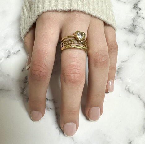 Charmin's Ring met Hartvormig Wit Kristallen Steentje Staal R1653 – Romantische Eyecatcher