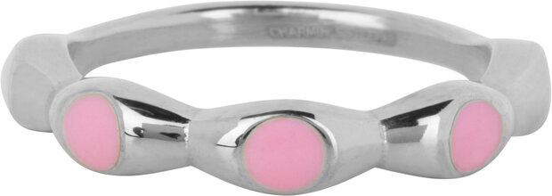 Charmin's Zilverkleurig Ring Met Roze Ronde Emaille Bollen Staal R149591