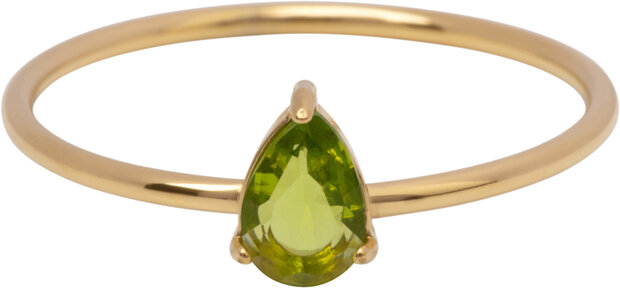 Charmin's Goudkleurige Ring met Druppelvormig Licht Groen Kristal Steentje R1750 – Naturel Design 