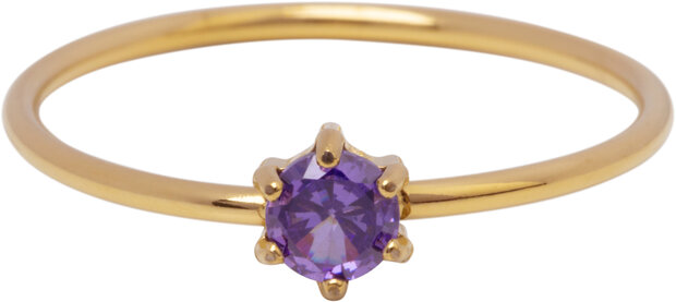 Charmin's Goudkleurige Ring Rond Lila Steentje Crystal R1707 – Zacht Goudaccent