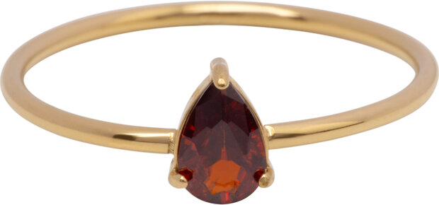 Charmin's Goudkleurige Ring met Druppelvormig Ruby Rood Kristal Steentje R1746 – Passievol Rood 