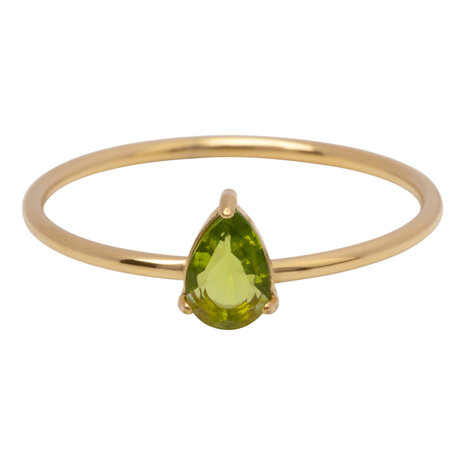 Charmins goldfarbener Ring mit tropfenförmigem hellgrünem Kristallstein R1750 – Naturel Design