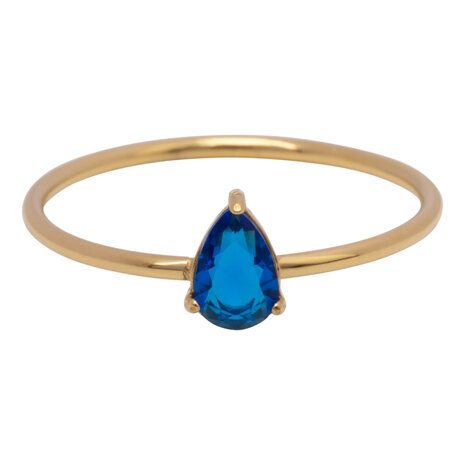 Charmin's Goudkleurige Ring met Druppelvormig Donker Blauw Kristal Steentje R1748 – Nachtelijke Glans 
