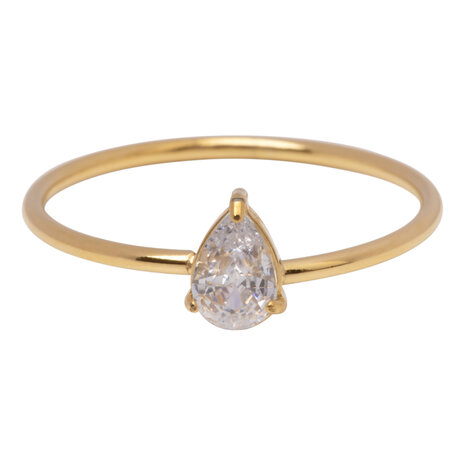 Charmin's Goudkleurige Ring met Druppelvormig Wit Kristal Steentje R1743 – Tijdloze Elegantie 