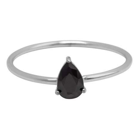 Charmin's Stalen Ring met Druppelvormig Zwart Kristal Steentje R1742 – Mysterieus Chic 