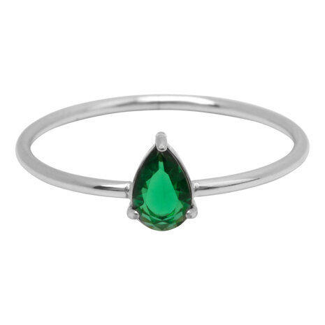 Charmin's Stalen Ring met Druppelvormig Donker Groen Kristal Steentje R1741 – Klassiek Groen 