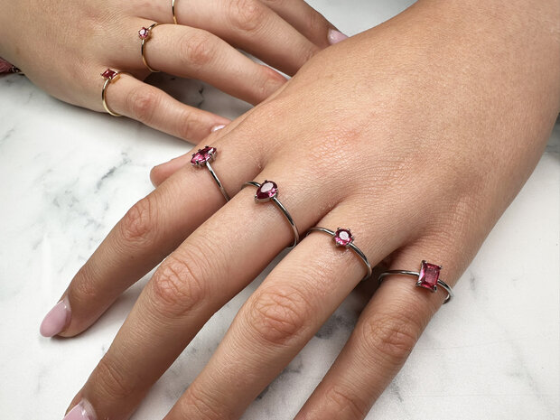 Charmin's Steel Ring with Teardrop-Shaped Pink Crystal Stone R1735 – Loving Look