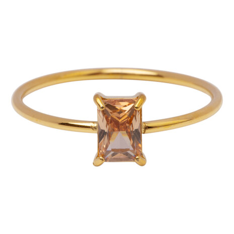 Charmins goldfarbener Ring rechteckiger Champagner-Stein R1724 – Golden Harmony