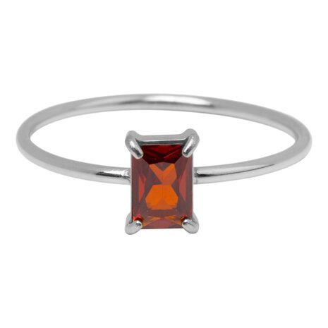 Charmin's Stahlring Rechteckiger Rubinroter Stein R1716 – Tiefer Glanz