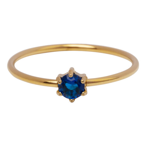 Charmin's Goldfarbener Ring mit rundem dunkelblauem Steinkristall R1708 – Schicker Kontrast