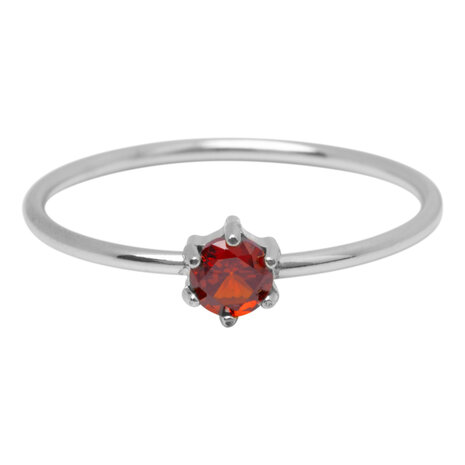 Charmin's Steel Ring Round Ruby Red Stone Crystal R1696 – Fiery Accent