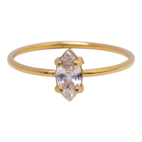 Charmin's Goudkleurige Ring met Ellipsvormig Wit Kristal Steentje R1683 – Tijdloze Elegantie