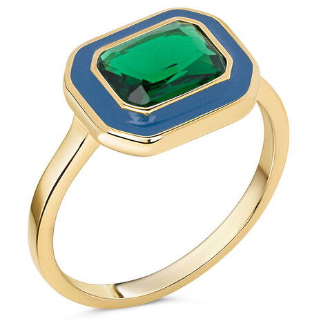 Charmin's Goudkleurige Chunky Ring Blauw Emaille en Groene Steen R1780 – Chic en Vintage