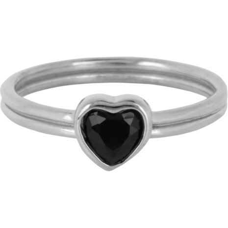 Charmin Doppelring aus Stahl mit schwarzem Herz R1513 – Avantgardistische Liebe