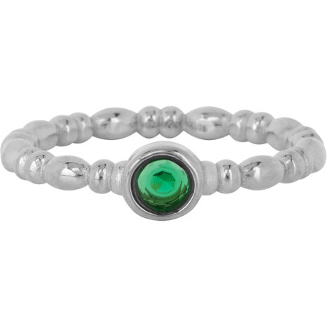 Charmin's Stalen Ring met Donker Groen Rond Steentje R1507 – Vintage en fris