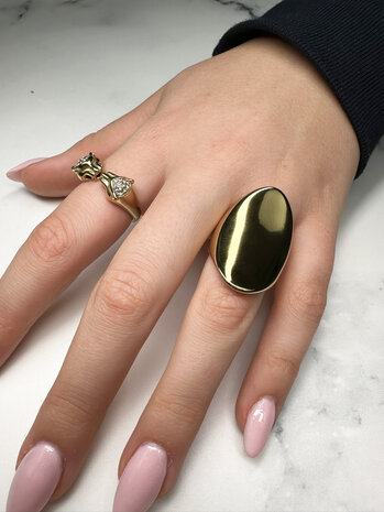 Charmin's Goudkleurige Chunky Ring met Twee Panter Hoofden R1839 Stoer en Chique