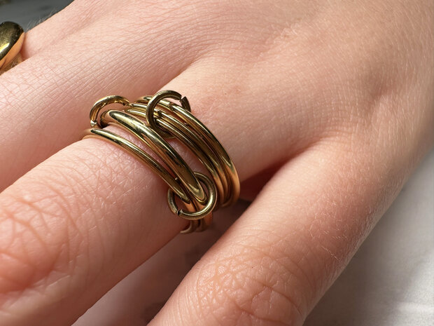 Charmin's Goudkleurige Chunky Ring met Vijf Dunne Ringen R1850