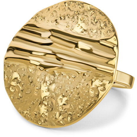 Charmin's Goudkleurige Chunky Ring met een Grote Bewerkte Munt R1834 – Opvallend en Stijlvol