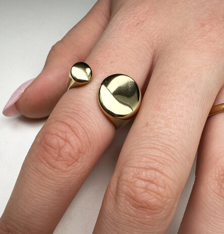 Charmin's Goudkleurige Chunky Ring met Open Platte Ronde Uiteinden Staal R1857 – Strak en Elegant