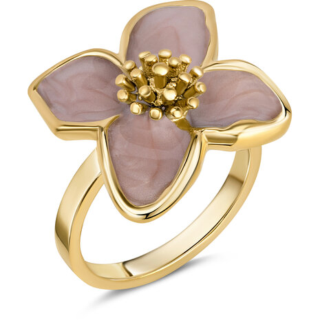 Charmin's Goudkleurige Chunky Ring met Roze Bloem R1835 – Trendy en Licht