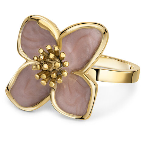 Charmin's Goudkleurige Chunky Ring met Roze Bloem R1835 – Trendy en Licht