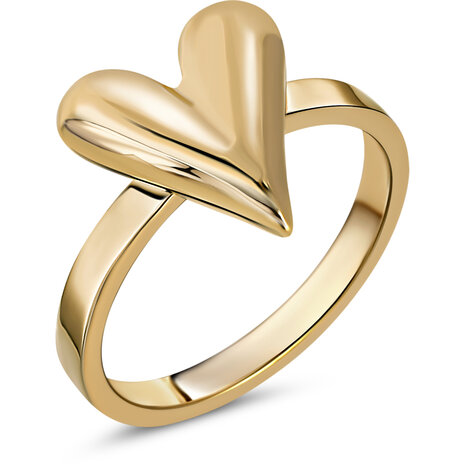Charmin's Goudkleurige Chunky Ring met Hartvorm Staal R R1845 – Bescheiden en ellegant.