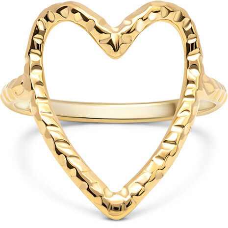 Charmin's Goudkleurige Chunky Ring met Hartvorm Staal R R1767 – Ruimtelijk en bewerkt.